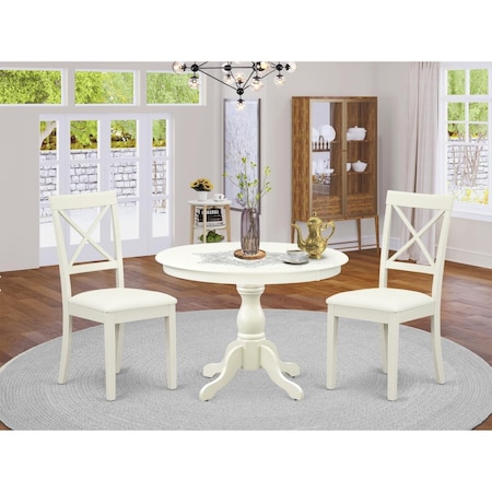 East West Furniture 3 Piece Hartland Dining Room Set - Linen White HBBO3-LWH-C
